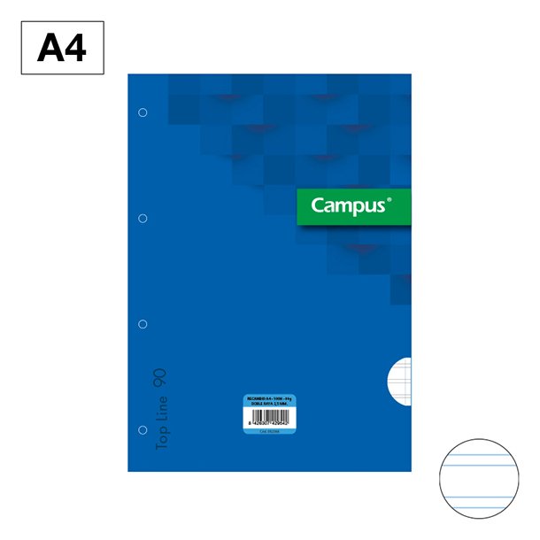 RECAMBIOS CARPETA CAMPUS A4 4 TALADROS 100 HOJAS 90 GRAMOS PAUTA 2,5 MM PORTADA COLOR AZUL OSCURO