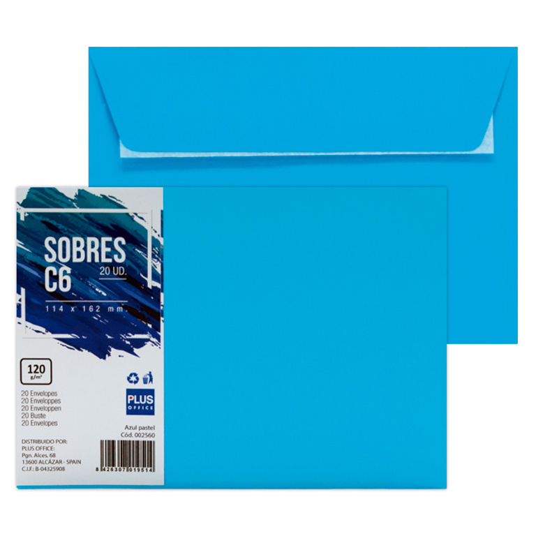 SOBRE C6 PLUS OFFICE 114MMX162MM TIRA SILICONA 120 GRAMOS COLOR AZUL PASTEL PAQUETE 20 UNIDADES