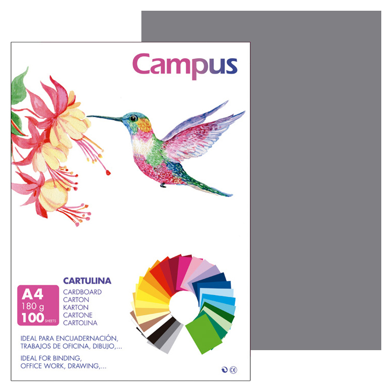 CARTULINA CAMPUS A4 210X297MM 180 GRAMOS COLOR GRIS OSCURO