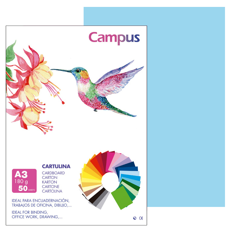 CARTULINA CAMPUS A3 297X420 MM 180 GRAMOS COLOR AZUL CELESTE