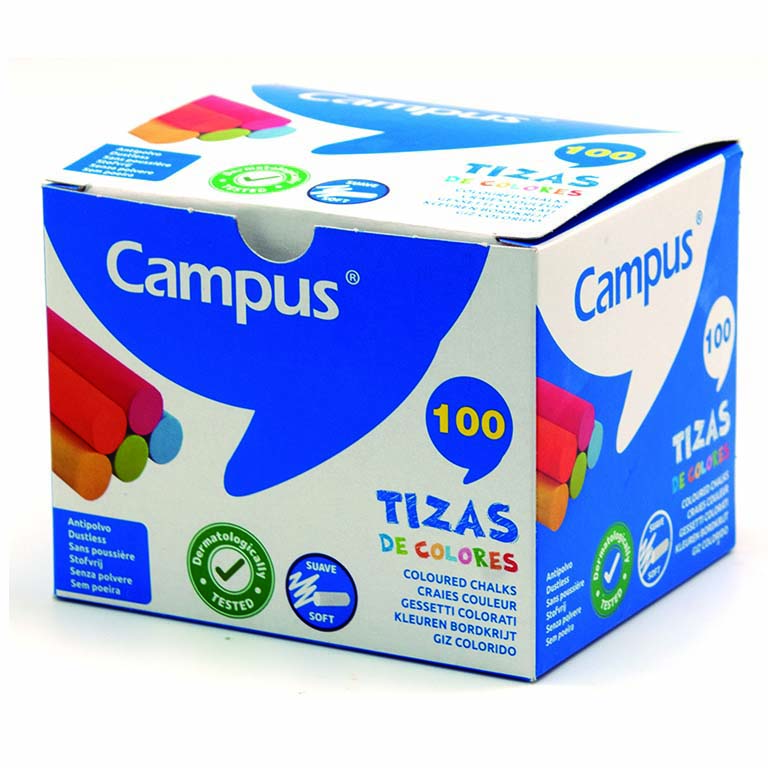 TIZAS CAMPUS REDONDA ANTIPOLVO COLORES CAJA 100 UNIDADES